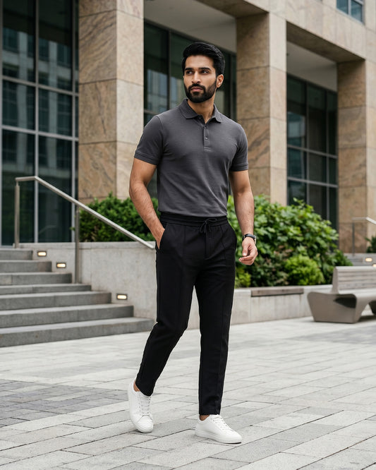 UrbanEase China Fabric Trousers – Charcoal Black