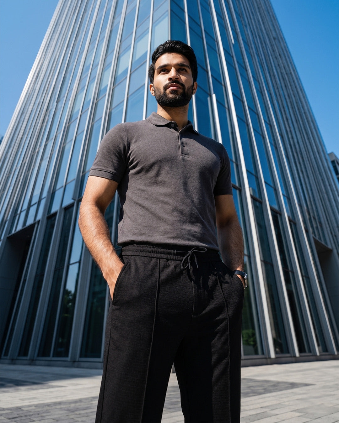 UrbanEase China Fabric Trousers – Charcoal Black