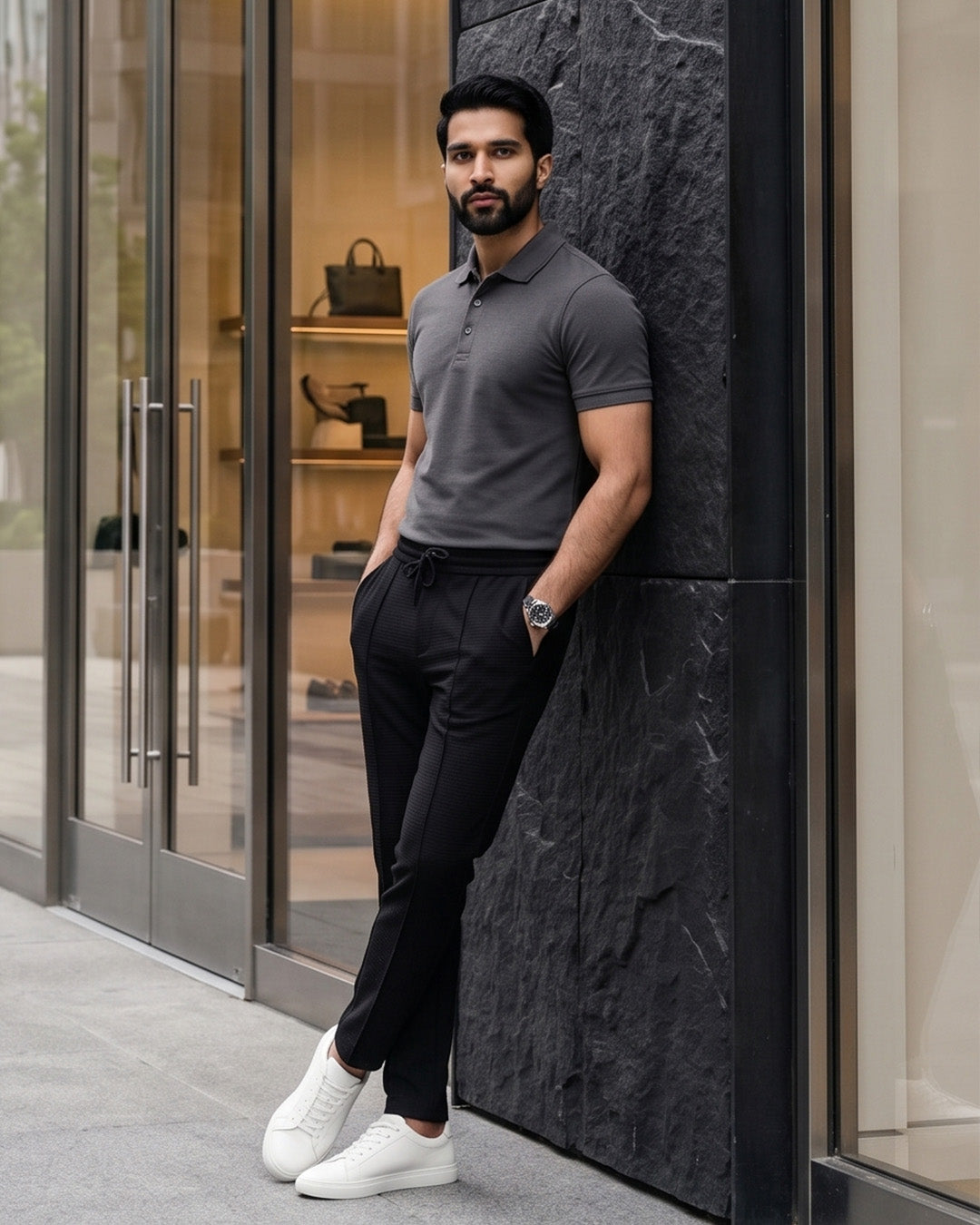 UrbanEase China Fabric Trousers – Charcoal Black