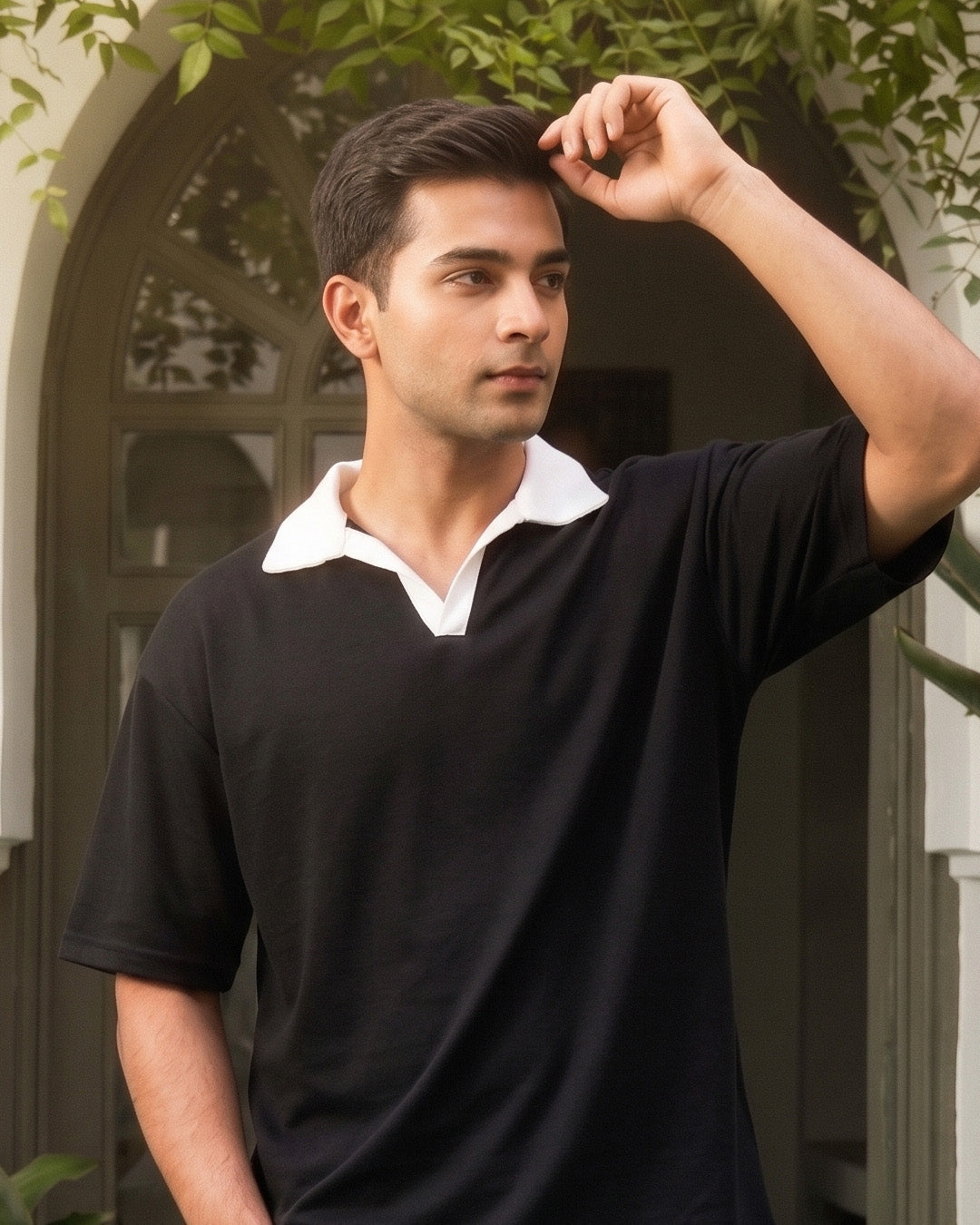 Contrast Collar Polo T-Shirt – Classic Black