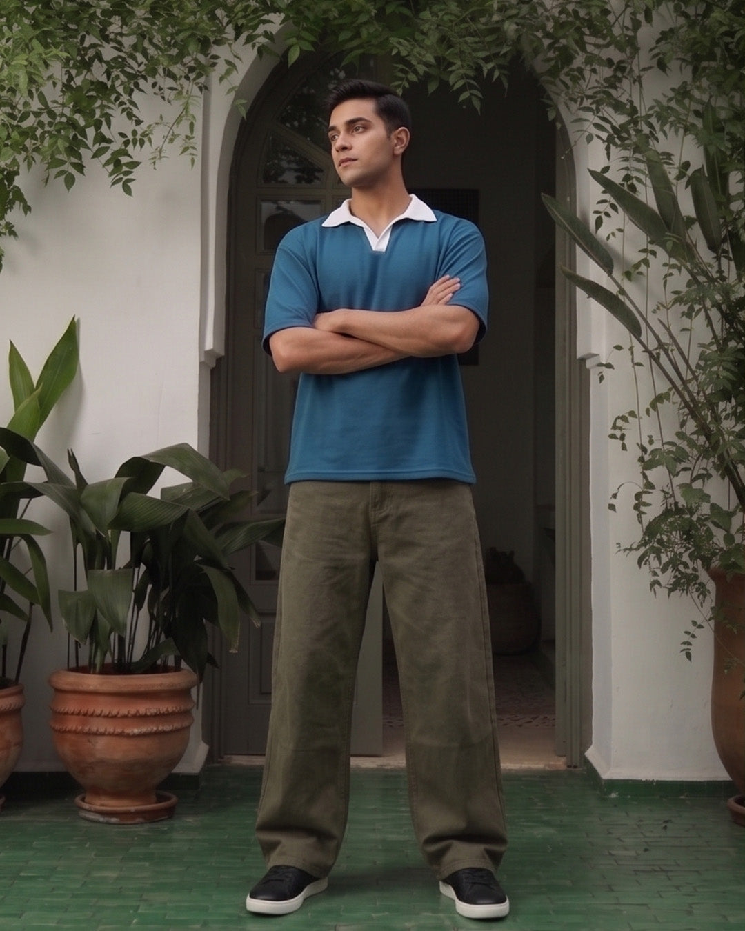 Contrast Collar Polo T-Shirt – Ocean Blue