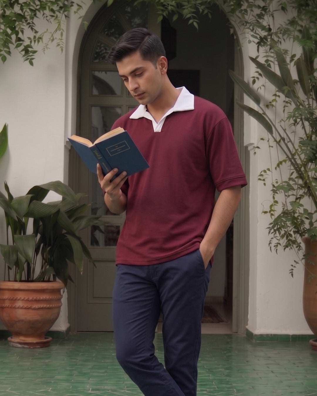 Contrast Collar Polo T-Shirt – Deep Maroon