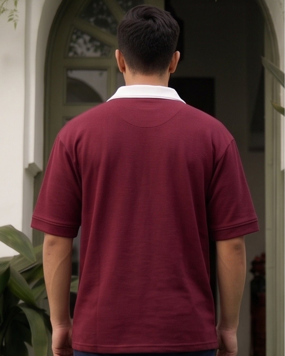 Contrast Collar Polo T-Shirt – Deep Maroon